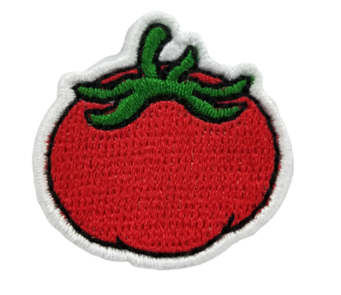 geborduurde emblemen-in-vorm tomaat ibadge embleem kopen laten-maken tomaat badges patches